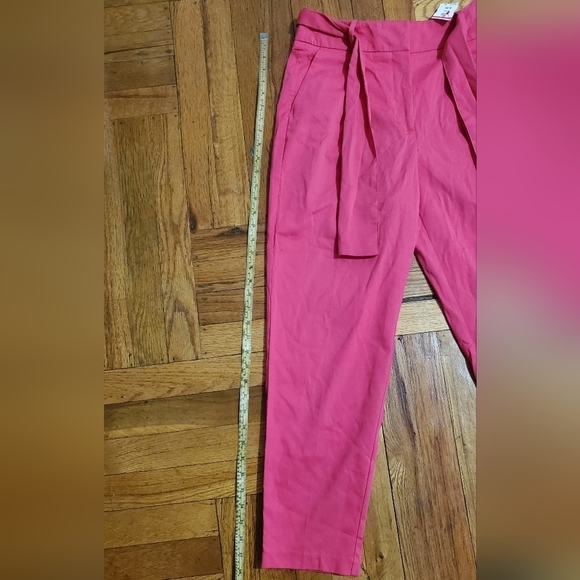 Zara Womens Paperbag Waist Crop Trouser Pants Tie Belt Pink Size Small - Picture 10 of 12